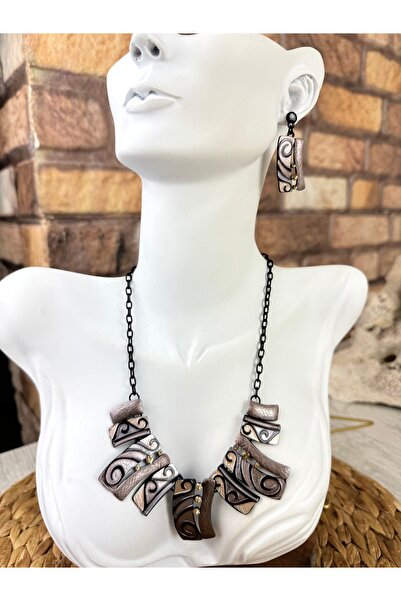 SEDEF TAKI İşlemeli mineli kolye ve küpe takım