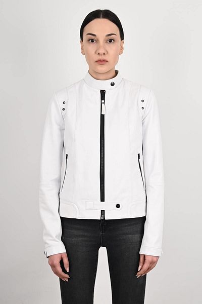 ALİN Rio Women's Short Fit White Genuine Leather Jacket Size Measurements Visual