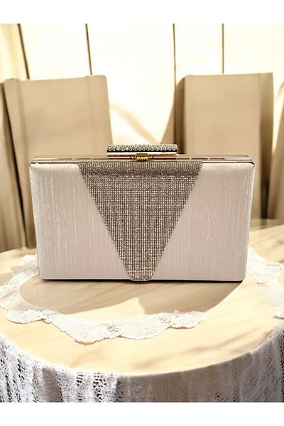 Biçanta Γυναικεία βραδινή τσάντα φορέματος Skin Nude Glitter Satin Rosegold Crystal Stone διακοσμημένη