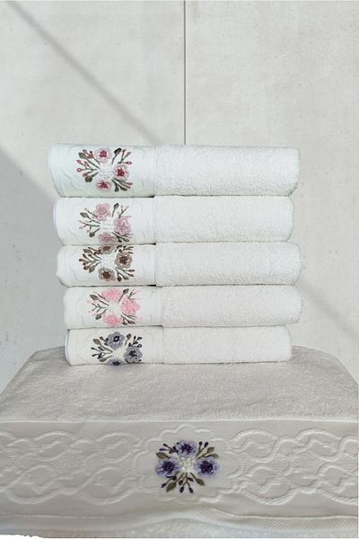 Fiesta Elite Cream Χειροποίητο 3D Κεντημένο 100% Βαμβάκι 6 Τεμάχια 30x50 cm Πετσέτες κουζίνας