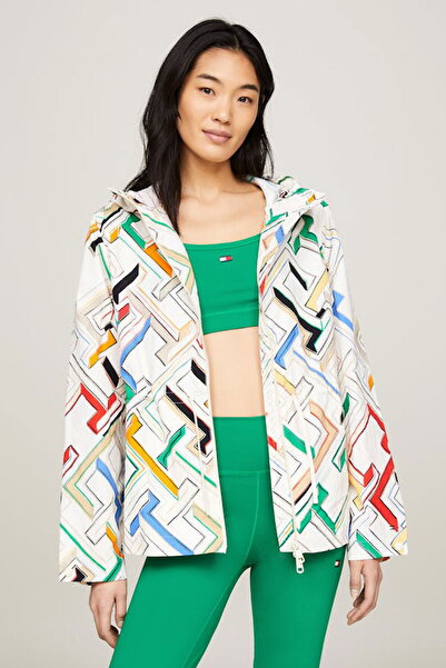 Tommy Hilfiger Kadın Desenli Kapüşonlu Yağmurluk