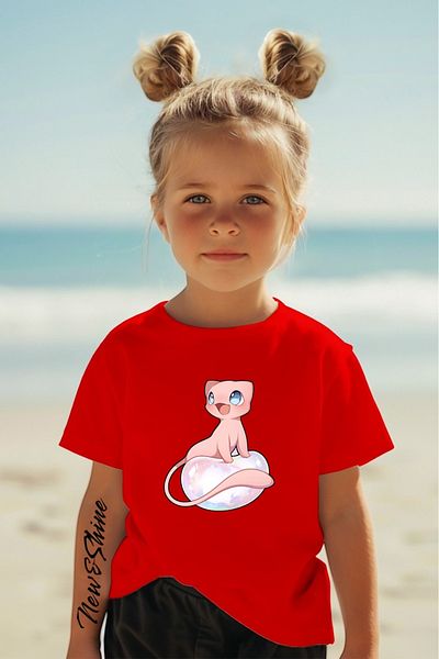 New Shine 1 T-Shirt Is a Gift for Purchases of 6 or More in the Cart - Pink Pokemon Printed Oversize Children's T-Shirt