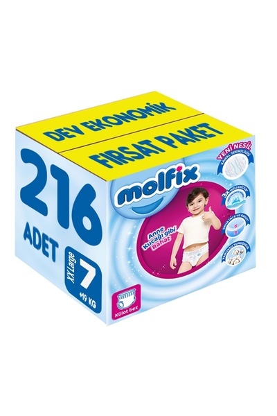 Molfix Külot Bebek Bezi Beden:7 (19 KG) Xx Large 216 Adet Dev Ekonomik Fırsat Pk
