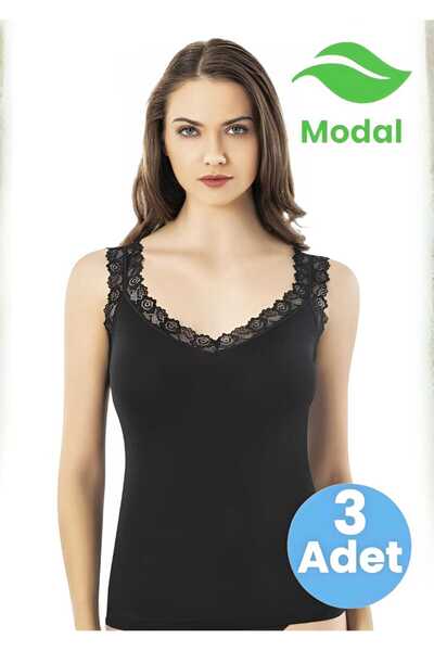 Tezzgelsin Women's 3-Piece Lace Strap Detailed Modal Undershirt