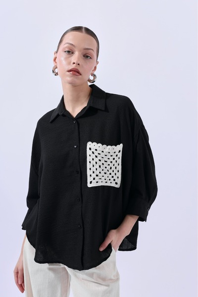 Reyon Чорна сорочка з кишенями 34158