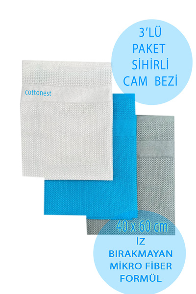 Cottonest Cam Bezi | Mikrofiber Cam Bezleri | Temizlik Bezi | Büyük Boy 3'lü ...