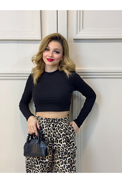 FEHUBLOOM Black Long Sleeve Crop