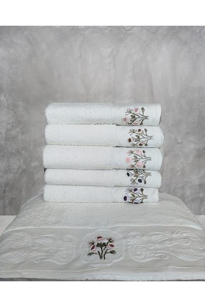 Fiesta 3D Embroidery 100% Cotton 6 Pieces 50X90 cm Elite Hand Face Towel