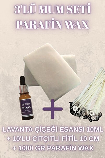 Misse Mum Yapım Seti Parafin Wax 1 Kg-Mum Esansı 10ml-10 Lu Fitil 10cm Mum Ya...