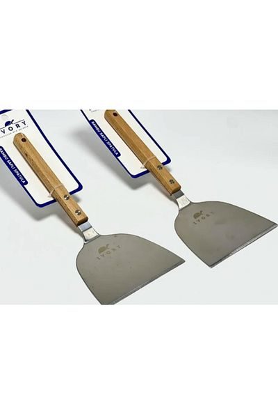 Fark Teknoloji Ivory Bamboo Long Handle 30 cm Steel Stainless 1 Piece Dessert Spatula