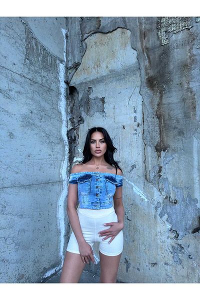 Vovikon Kn Stone Wash Front Buzunar dublu Crop fără bretele
