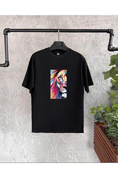 donamod Ανδρικό μπλουζάκι με στάμπα Lion Black