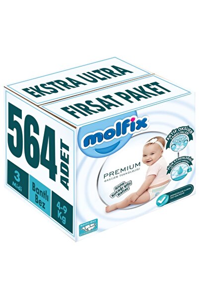 Molfix Premium Bebek Bezi Beden:3 (4-9KG) Midi 564 Adet Ekstra Ultra Fırsat Pk