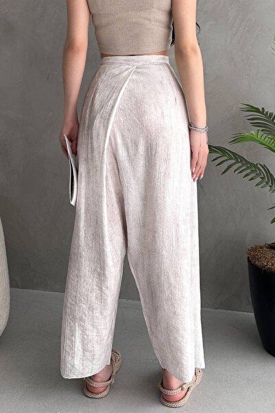 DENİKK TREND ANVELOP KESİM BOL PAÇA RAHAT KALIP BELDEN KUŞAKLI SALAŞ KETEN PANTOLON