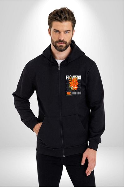Soufeel Flowers Kindness Street Style Women's Men's Printed Zipper Hooded Cardigan Sweatshirt