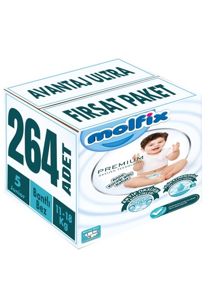 Molfix Premium Bebek Bezi Beden:5 (11-18KG) Junior 264 Adet Avantaj Ultra Fırsat Pk