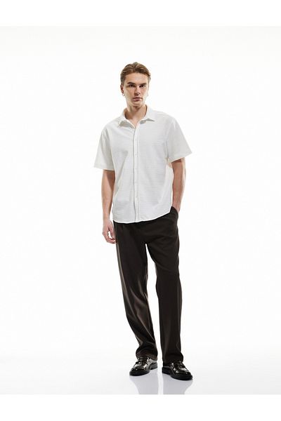 Koton Button Collar Textured Regular Fit Classic Short Sleeve Shirt