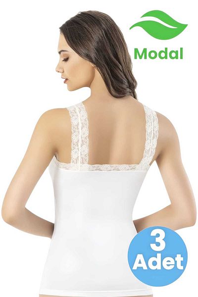 Tezzgelsin Women's 3-Piece Lace Strap Detailed Modal Undershirt