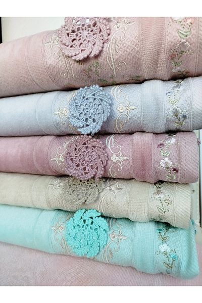 Fiesta Velvet Dual Border 3D Embroidered, Colorful 100% Cotton Hand Face Pool (6 Pcs X 50X90 cm)