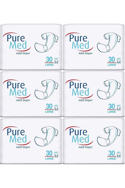 Puremed Patient Diapers with Waistband Textile Surface Large L-Large 180 Pieces (6Pk*30)