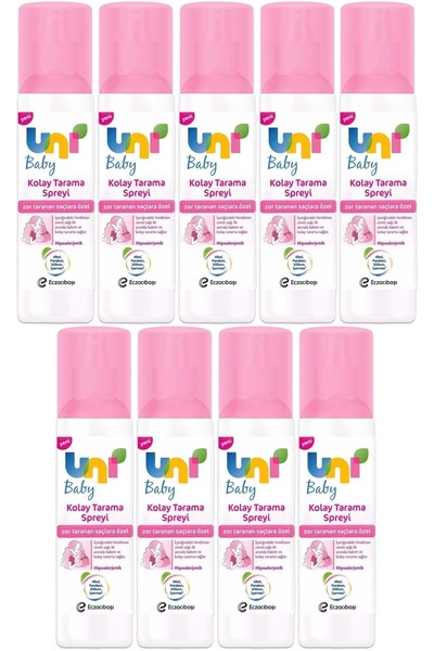 Uni Baby Kolay Saç Tarama Spreyi 200ML (Yeni) Zor Taranan Saçlara Özel (9 Lu ...