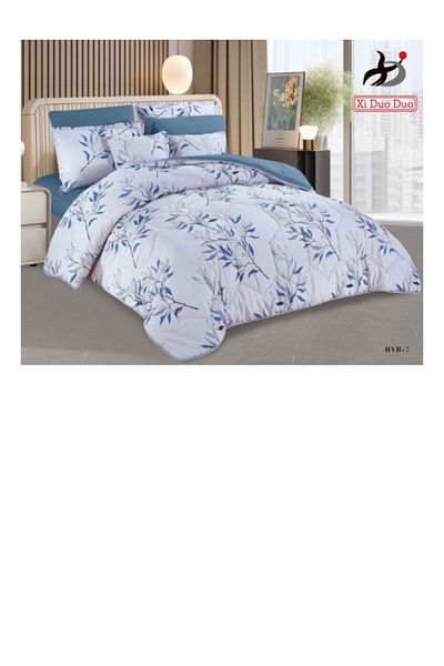 XI DUO 8-piece microfiber comforter set for two people, with a striped bedspread. King size comforter: 240 x 260 cm.