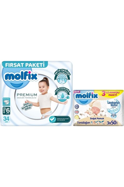 Molfix Premium Bebek Bezi Beden:6 (15+KG) Extra Large 34 Adet Fırsat Pk + 3 A...