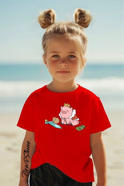 New Shine In Cart 6 and Above Purchases Get 1 T-Shirt as a Gift - Waddling Piglet Printed Oversize Children's T-Shirt