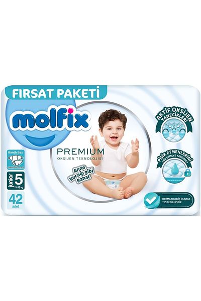 Molfix Premium Baby Diaper Size:5 (11-18kg) Junior 84 Pieces Fırsat Pk + 3 Wet Wipes