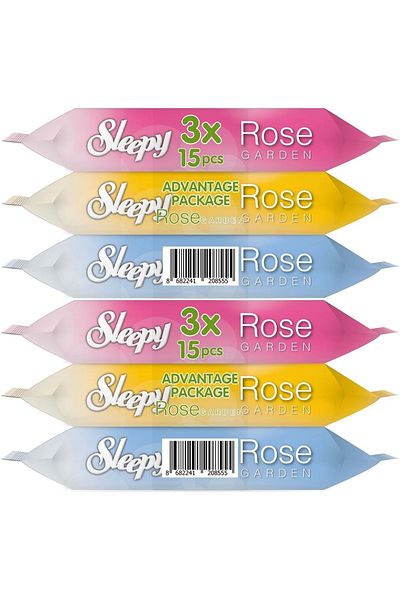 Sleepy 15 Sheets Wet Towel Pocket Wipes (Set of 6) Travel Pk Rose/Garden (2Pk*3) 90 Sheets