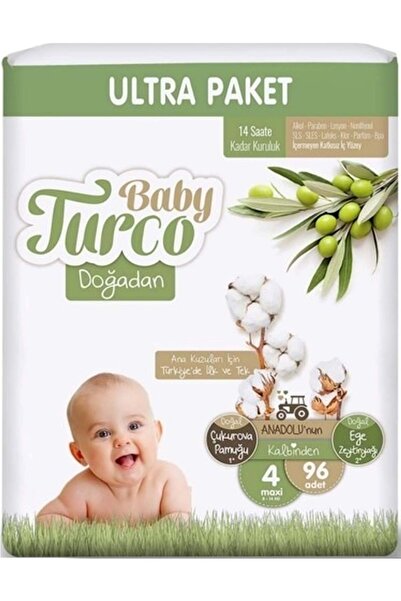 Baby Turco Bebek Bezi Doğadan Beden:4 (8-14KG) Maxi 96 Adet Ultra Pk