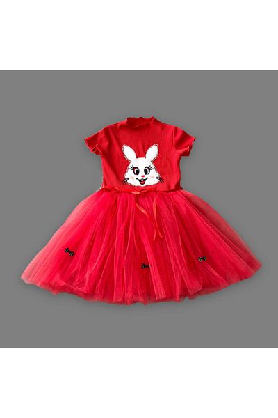 seZZeon 5-6-7 Years Sequined Rabbit Printed Girl's Dress