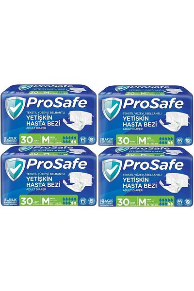 PROSAFE Adult Waist Banded Patient Diapers 120 Pieces (4Pk*30) M-Medium Size Textile Surface