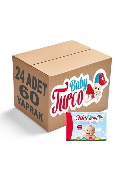 Baby Turco مجموعة مناديل مبللة كلاسيكية سعة 24 لترًا مكونة من 60 ورقة بغطاء بلاستيكي