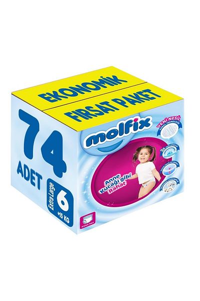 Molfix Economic Deal - 74 Pieces Extra Large Diaper Pants, Size: 6 (15 KG)