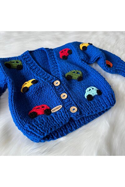 Home Hand Knitted Children's Cardigan with Trolley - Gift Baby Alize Sweater