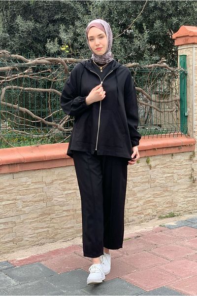 Moda Rosa 25Y2264 Black Jacket Zippered Basic Suit