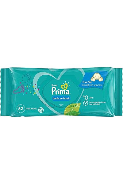 Prima Islak Havlu Mendil Temiz ve Ferah 52 Yaprak (Bitki Bazlı) Tekli Pk