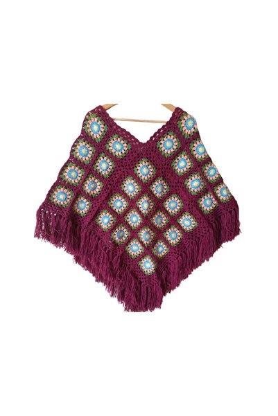 eL&Ma Design El Örgüsü Etnik Otantik Motifli Bordo Panço