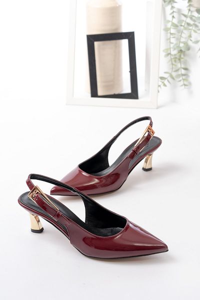 Egepass Life Gold Detailed Elegant Stylish Women's Sitiletto Heeled Shoes Suitable for Daily Wear