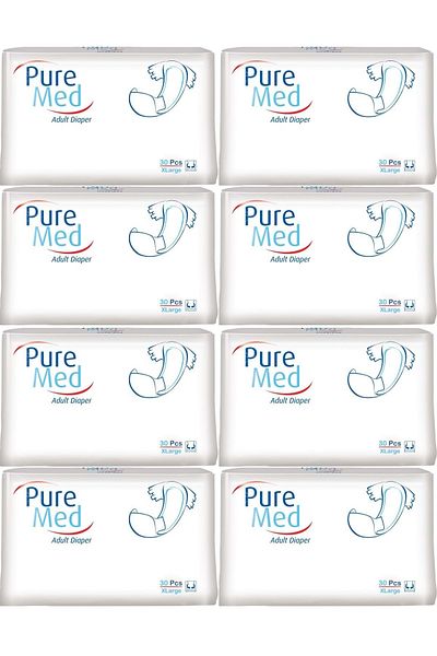 Puremed Patient Diapers with Waistband Textile Surface XL Extra Large 240 Pieces (8Pk*30)