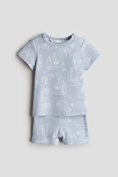 H&M طقم قطني مضلع مكون من قطعتين