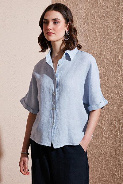 Via Dante Regular Fit Straight Collar Short Sleeve Linen Shirt Shirt 5028690