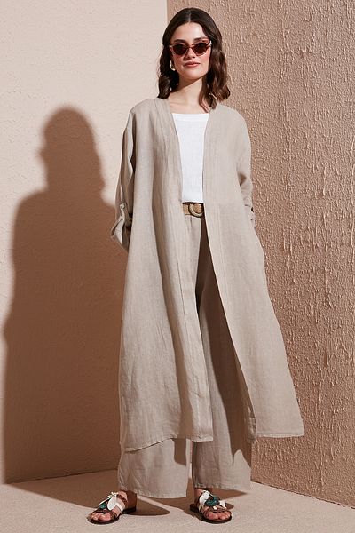 Via Dante Kimono lung de in, oversize, cu detaliu din dantela la spate KIMONO 7183687