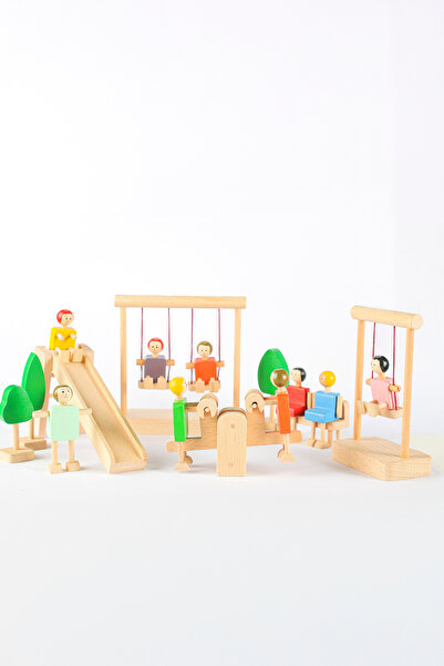 MUCİT KİDS Ahşap Oyuncak Park Seti – Montessori Uyumlu Eğitici Doğal Ahşap Oy...