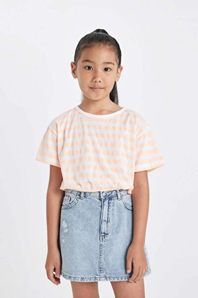 DeFacto Girl's Striped Crew Neck Short Sleeve T-Shirt - B7180A824SM