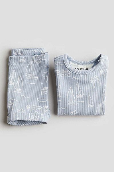 H&M طقم قطني مضلع مكون من قطعتين