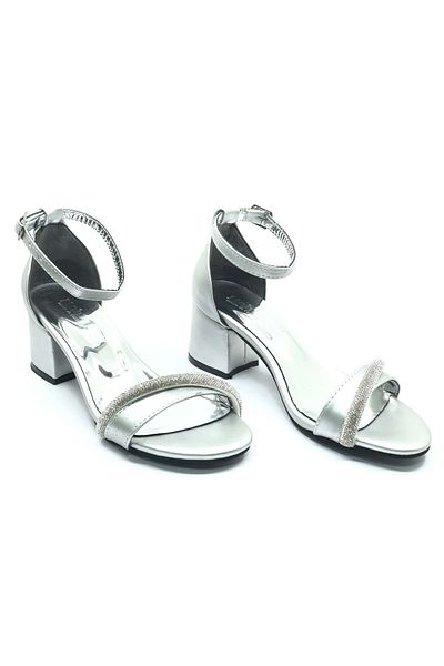 Kids Club Shoes Pantofi cu toc pentru femei Mehtap Stripe Stone Single Band 5 cm ARGINTIU
