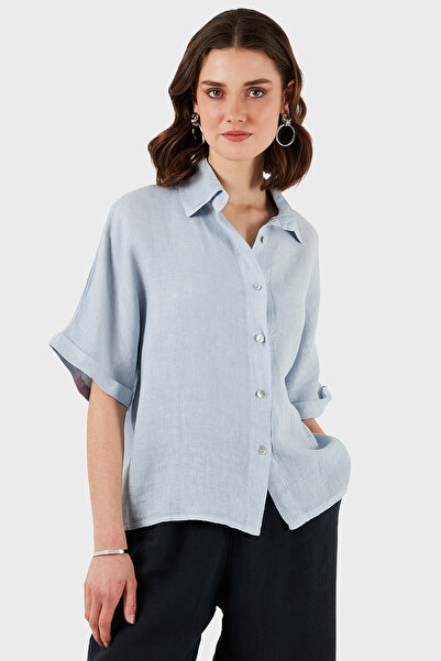 Via Dante Regular Fit Straight Collar Short Sleeve Linen Shirt Shirt 5028690