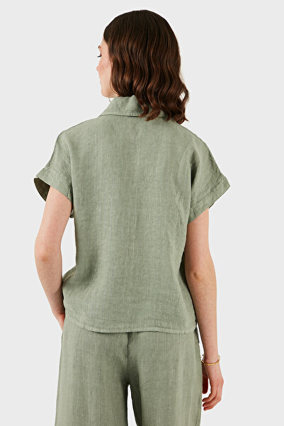 Via Dante Striped Regular Fit Straight Collar Short Sleeve Linen Shirt Shirt 6140Rn544